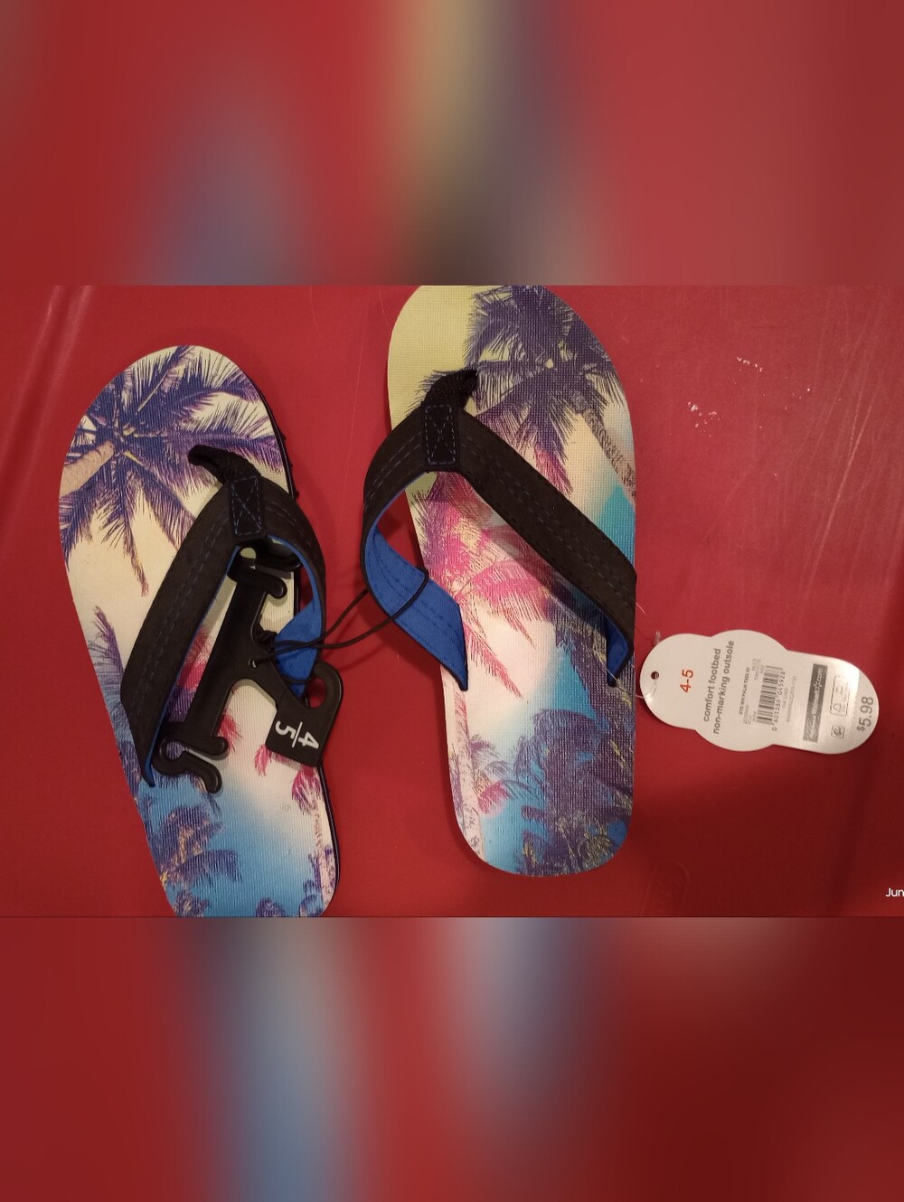 wonder nation Palm Tree Print Flip Flops in Blue, Pink, Black